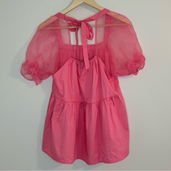 Pomander Place pink puff sleeve blouse - Picture 5 of 9